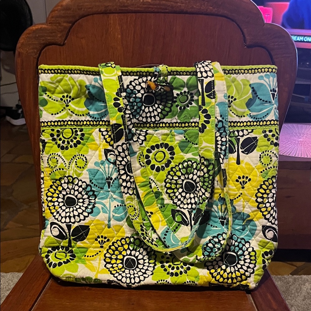 Vera Bradley Floral Tote in Lime and Aqua
